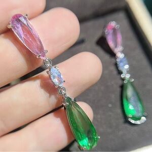 Elegant Pink and Green Drop Earrings